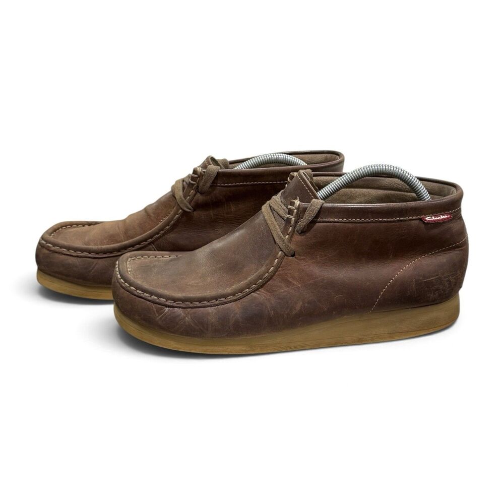 Clarks Wallabees Mens US 10.5 Brown Leather Moccasin Lace Up Moc Toe
